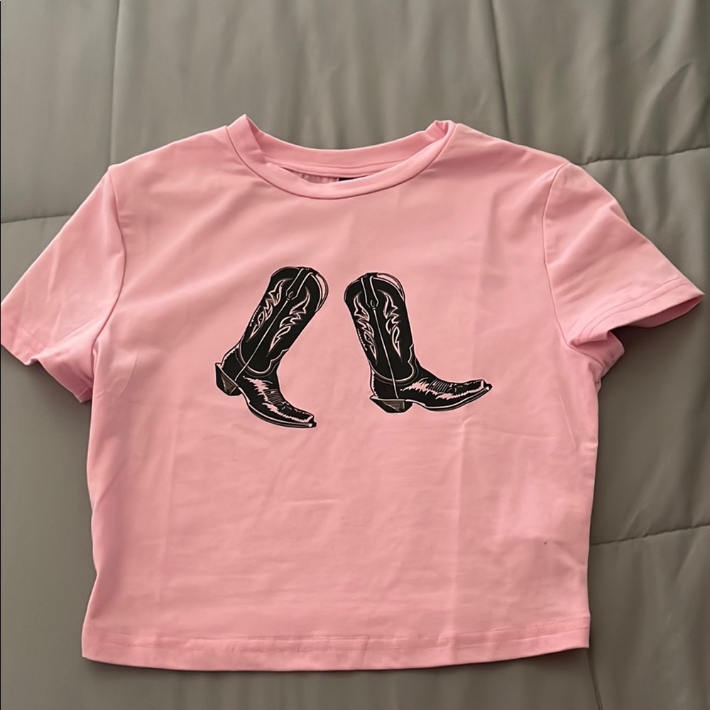 Pink T-Shirt with Cowboy Boots Graphic